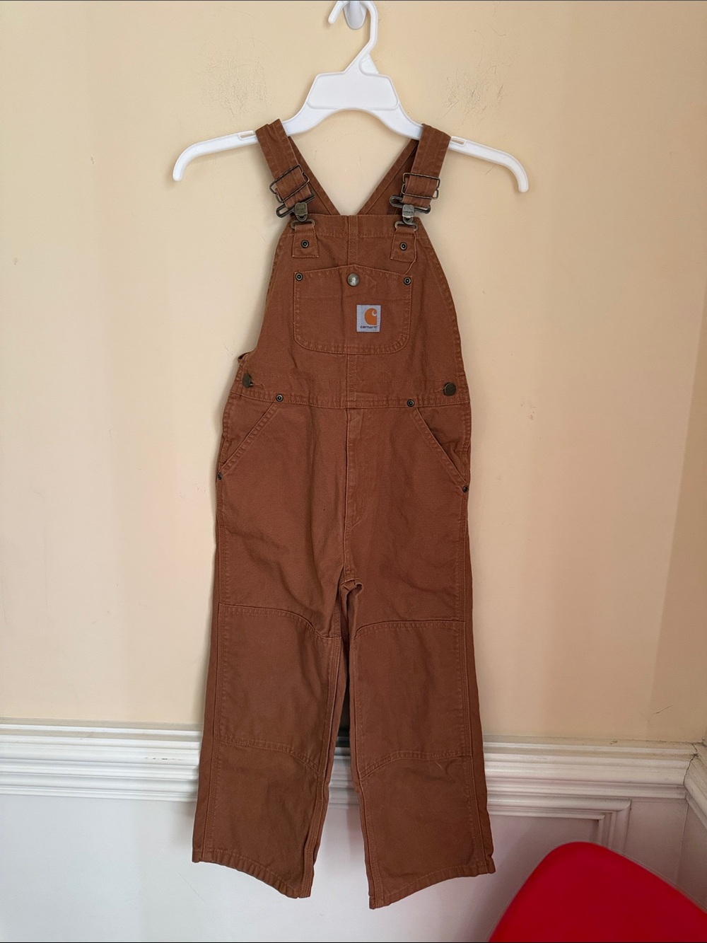 Carhartt boys tan bib overall pants Sz 6